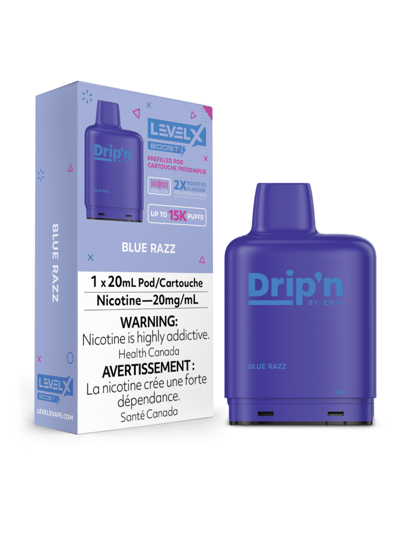 Drip'n  level x pods  blue razz vape pods product packaging
