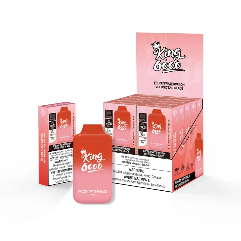 King 6000 frozen watermelon  nicotine free vape device and packaging