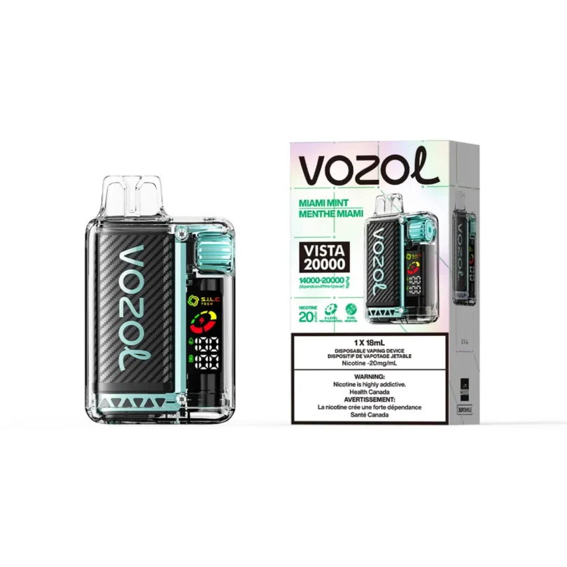 Vozol vista miami mint vape device and packaging
