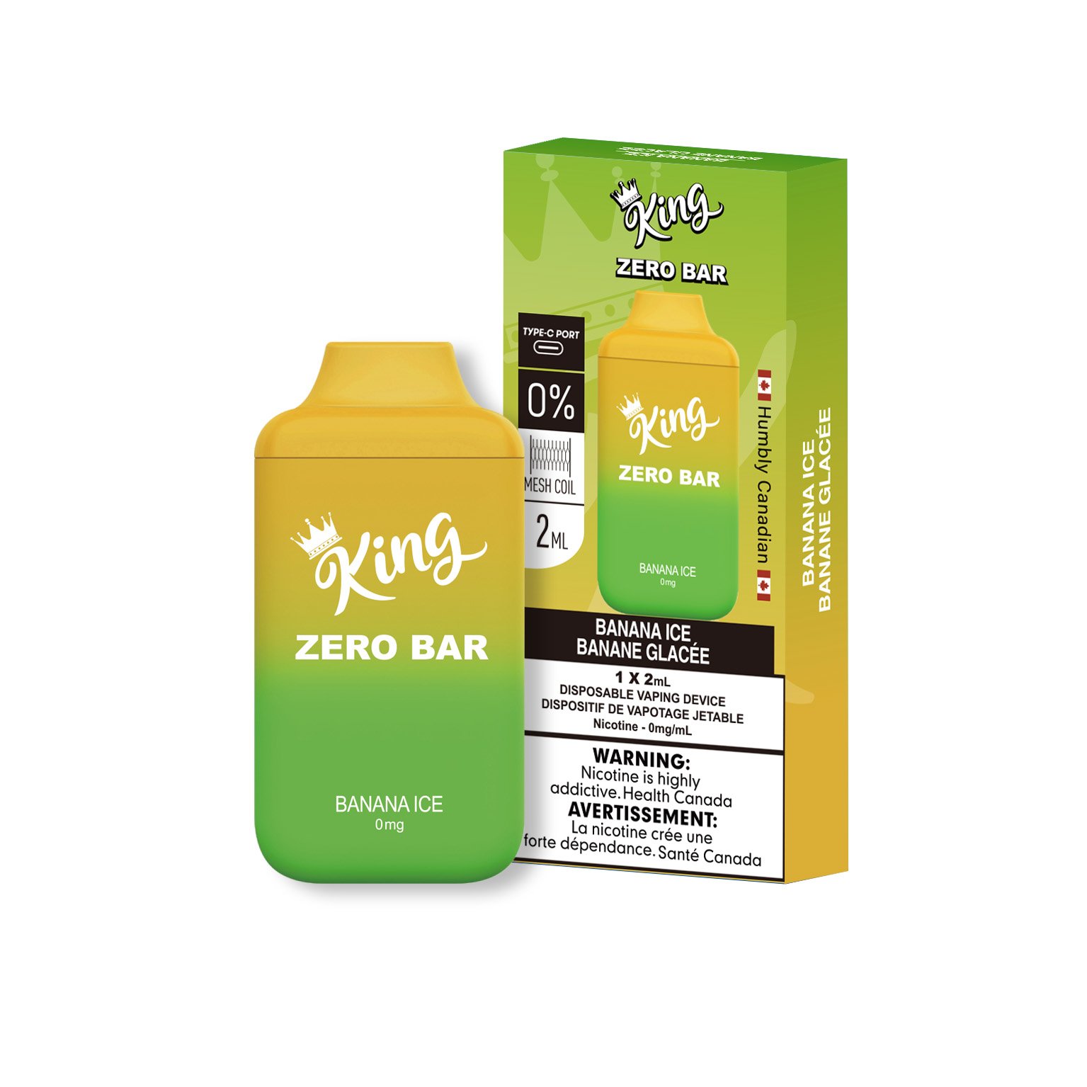King zero bar nicotine free vape in banana ice flavor 2 Product image of king zero bar nicotine free vape in banana ice flavor in vape daddy distributor