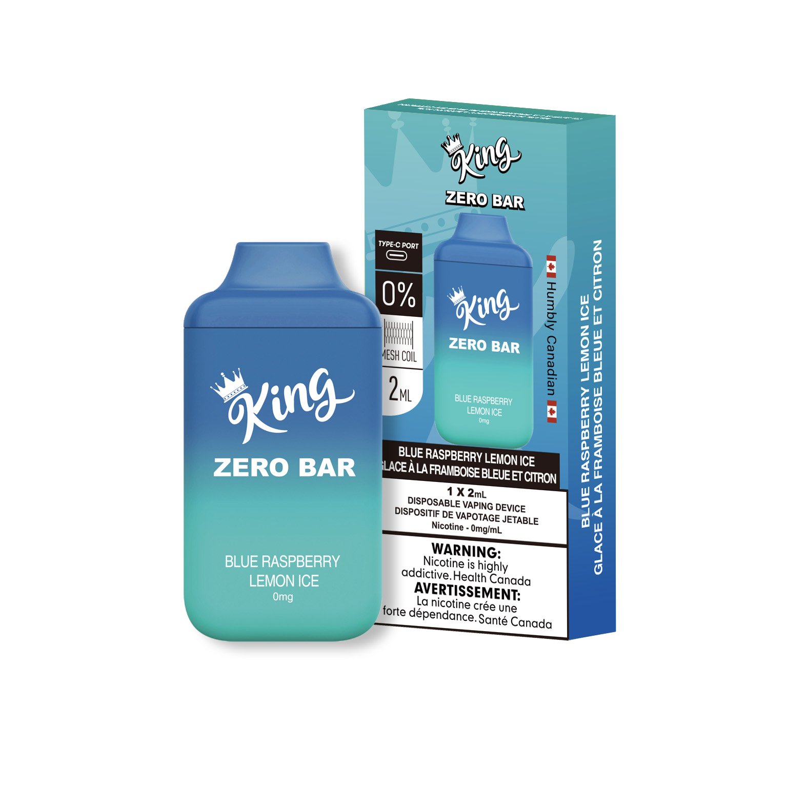 King zero bar nicotine free vape in blue raspberry lemon ice flavor 2 Product image of king zero bar vape nicotine free vape in blue raspberry lemon ice flavor by vape daddy distributor