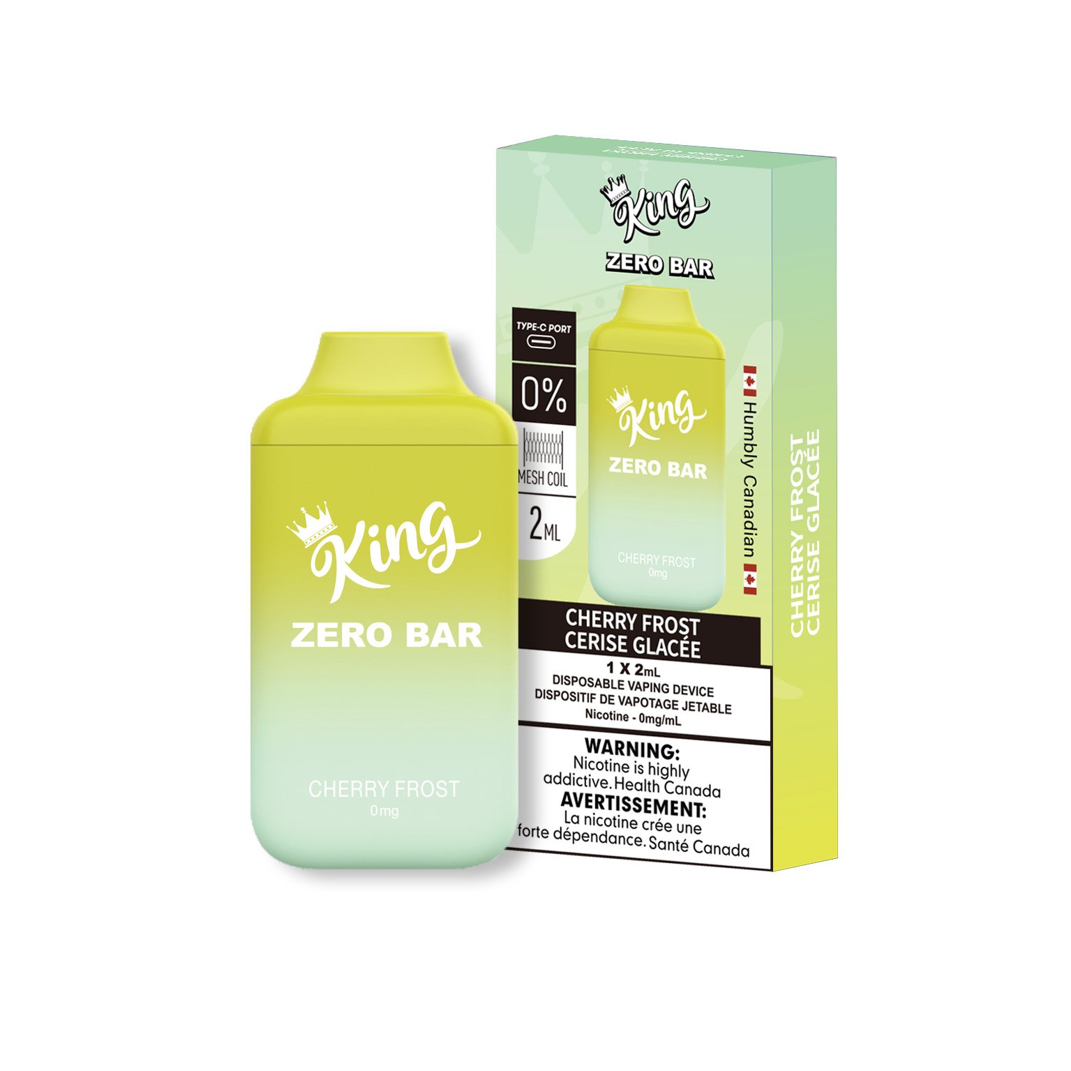 King zero bar nicotine free vape in cherry frost flavor 2 Product image of king zero bar vape in cherry frost flavor by vape daddy distributor