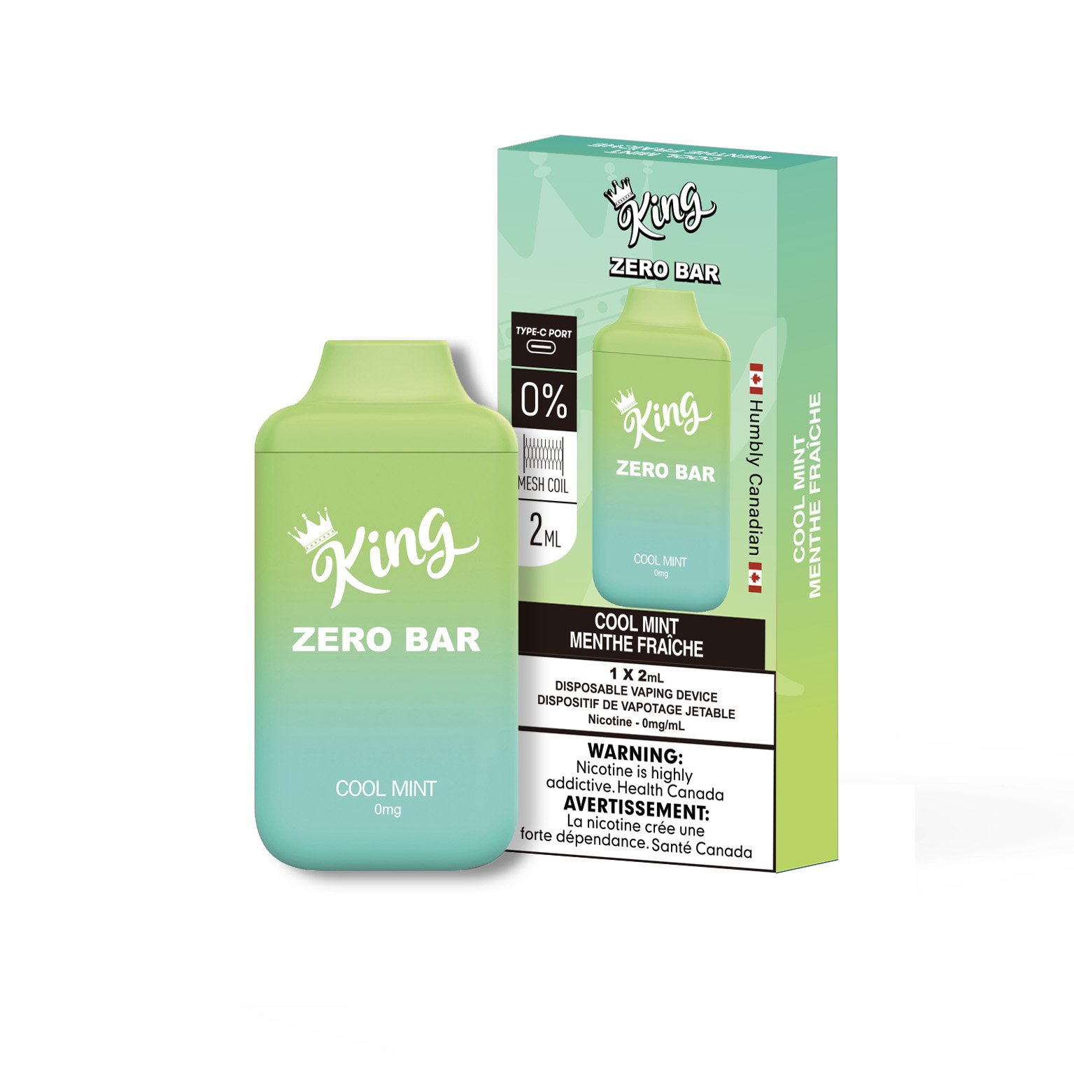 King zero bar nicotine free vape in cool mint flavor 2 Product image of king zero vape nicotine free vape in cool mint flavor by vape daddy distributor
