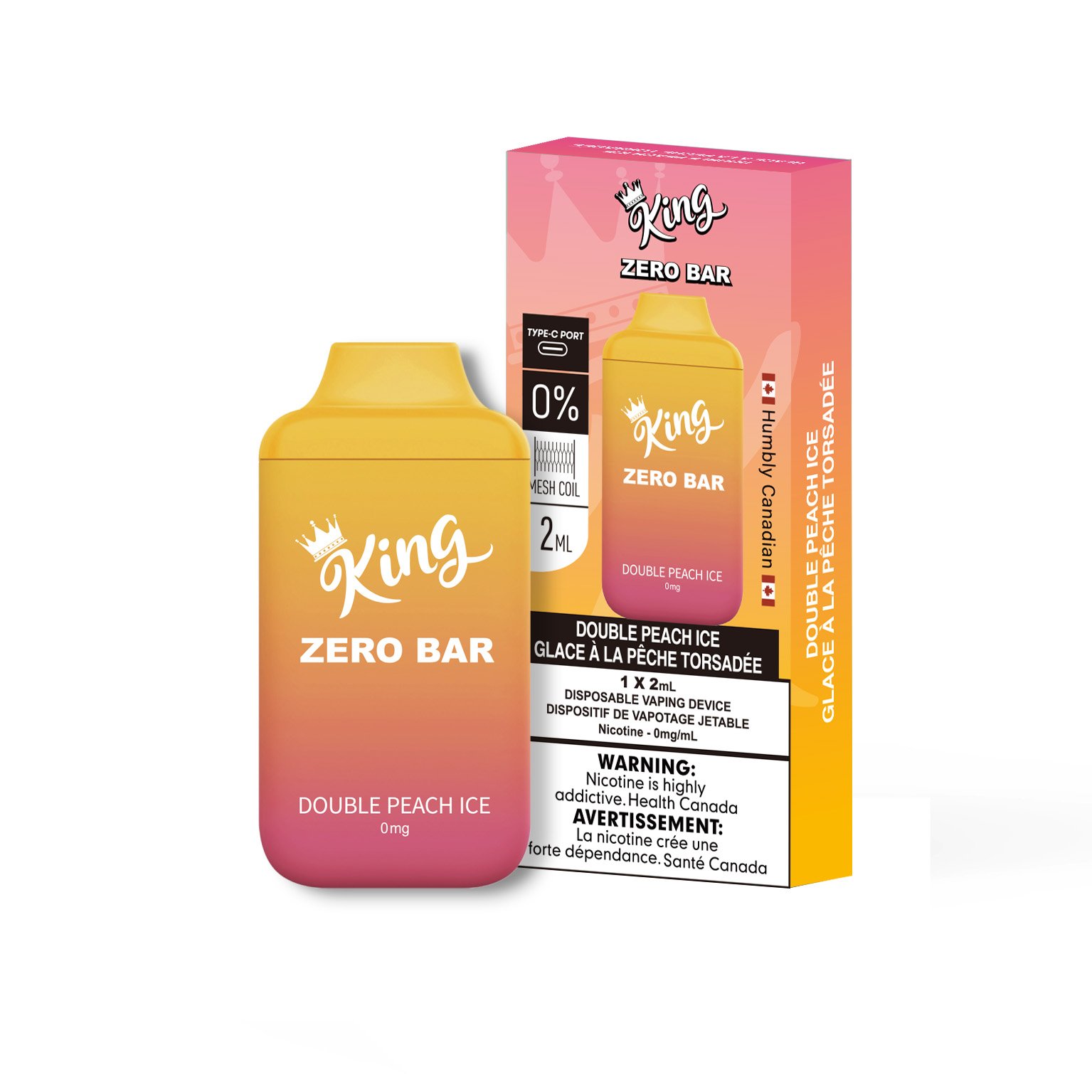 King zero bar nicotine free vape in double peach ice flavor 2 Product image of nicotine free king zero bar vape in double peach ice by vape daddy distributor