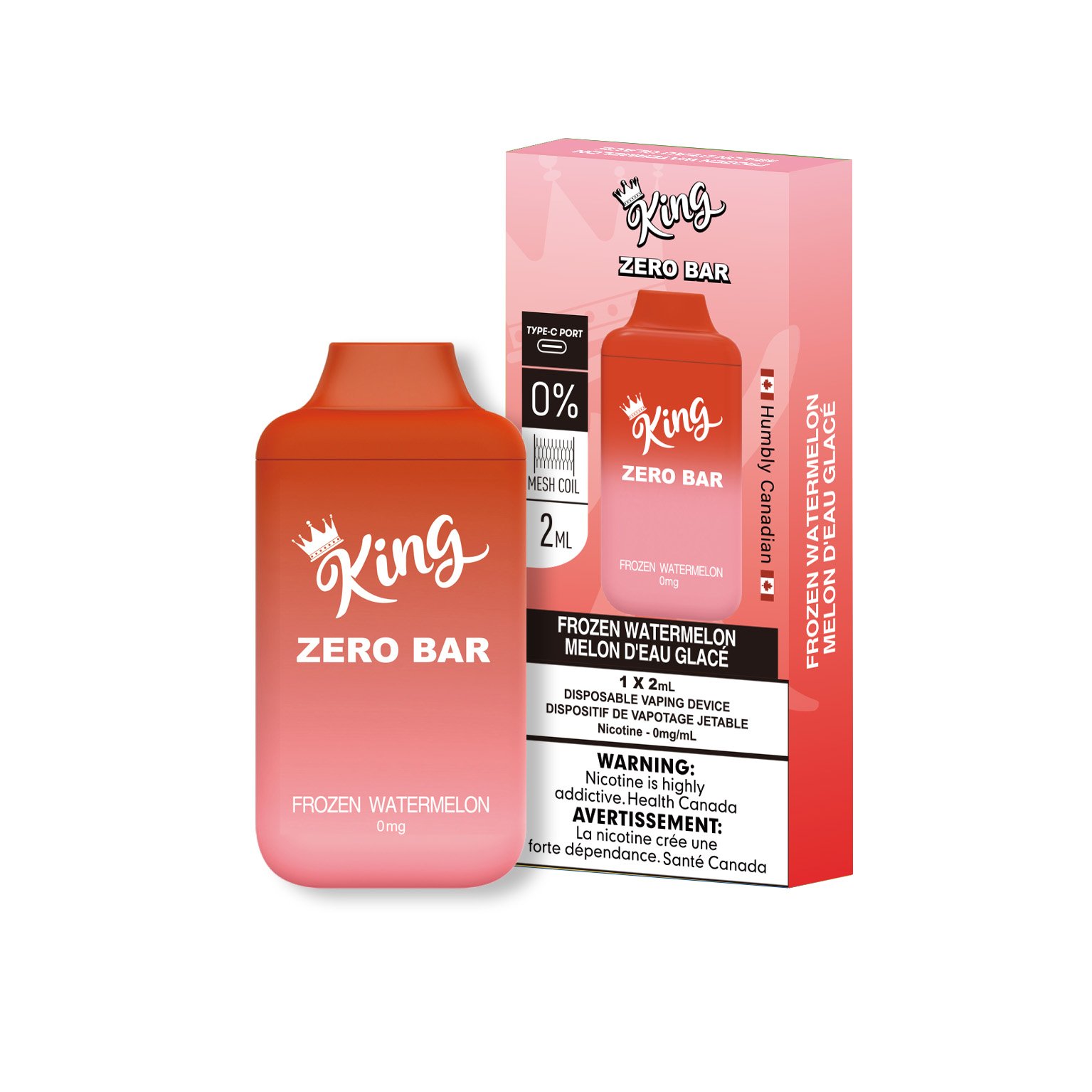 King zero bar nicotine free vape in frozen watermelon flavor 2 Product image of king zero bar vape nicotine free in frozen watermelon flavor by vape daddy distributor