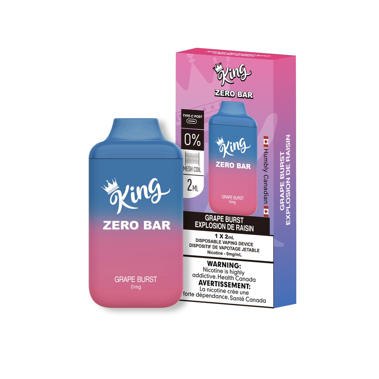 King zero bar nicotine free vape in grape burst flavor 2 Product image of nicotine free king zero bar vape in grape burst flavor by vape daddy distributor