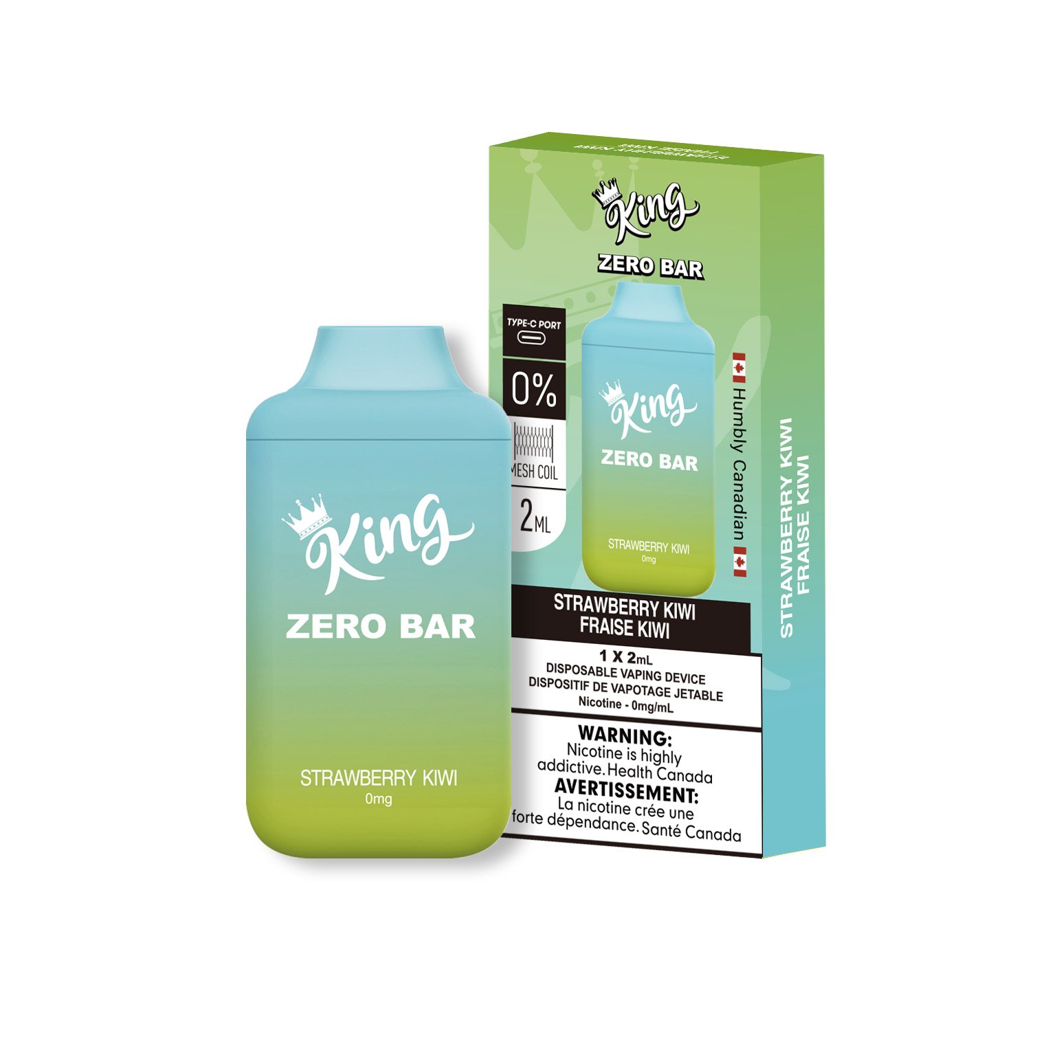 King zero bar nicotine free vape in strawberry kiwi flavor 2 Product image of king zero bar in strawberry kiwi flavor by vape daddy distributor