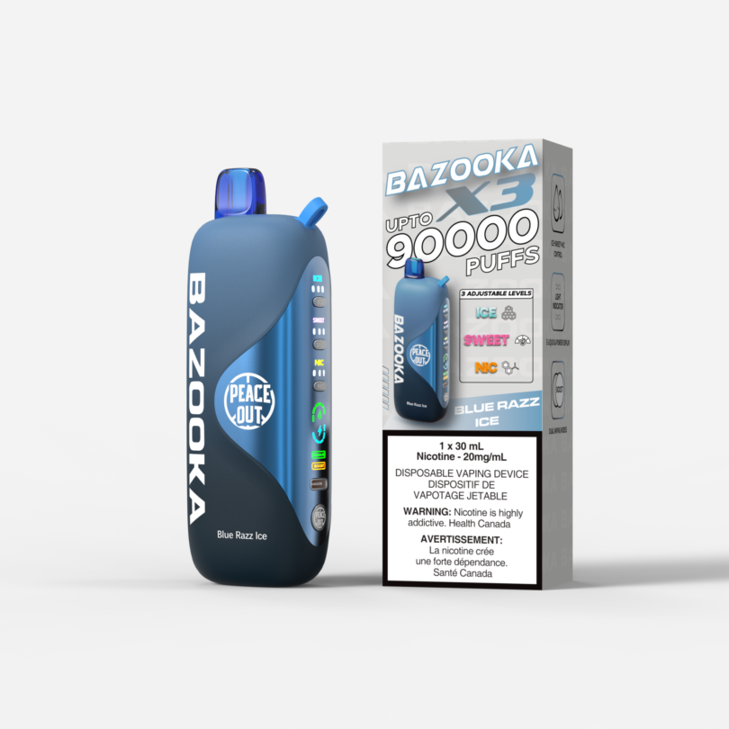 Product image of bazooka vape x3 model in blue razz ice flavor on vapedaddy website