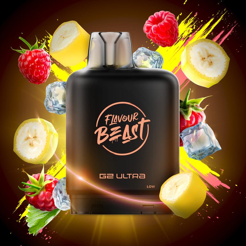 Flavour beast level x g2 ultra 50k banana raspberry iced flavor Product image of flavour beast level x g2 ultra pod 50k in banana raspberry iced flavor