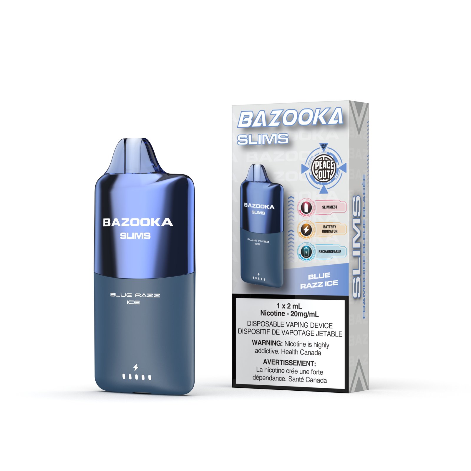 Bazooka slims vape in blue razz ice flavor Bazooka slims